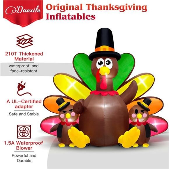 Tangkula 6 FT Thanksgiving Inflatable Turkey, Lighted  6FT Thanksgiving Inflatables Outdoor Decor Inflatable Turkey Family with Turkeys